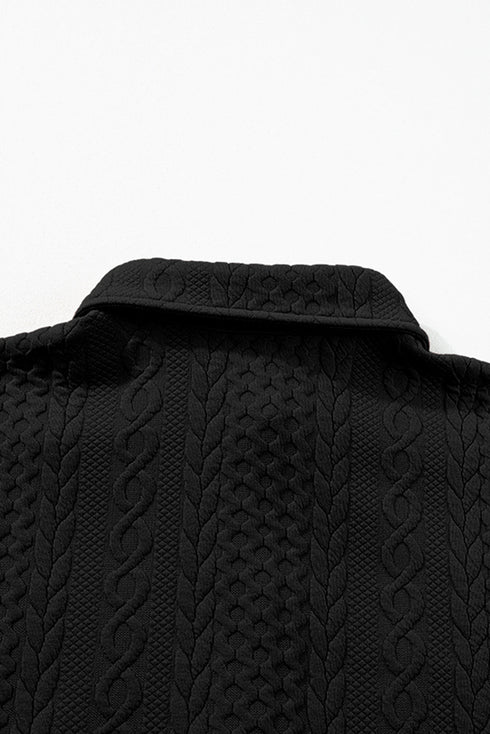 Cable Texture Button Front Puff Sleeve Shacket